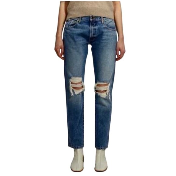 Khaite High-Rise Straight-Leg Distressed Jeans Designer Denim Quiet Luxury 24 - Picture 1 of 5